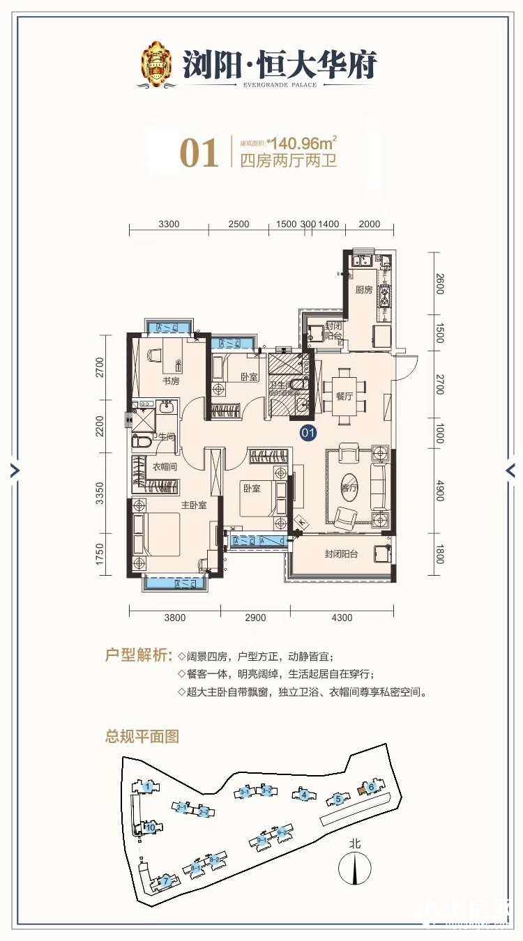 浏阳恒大华府(精装)主力户型建面约74.